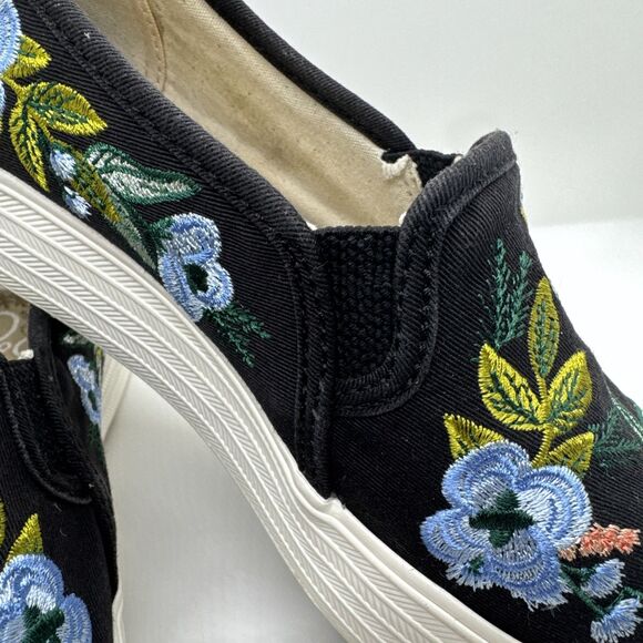 Keds x Rifle Paper Co. Black Floral Embroidered Slip-on Casual Sneakers Size 7 - Picture 8 of 12
